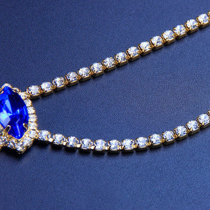 Ethnic Style Blue Alloy Body Chain For Women With Crystal Pattern And Electroplated Finish Featuring Rhinestones