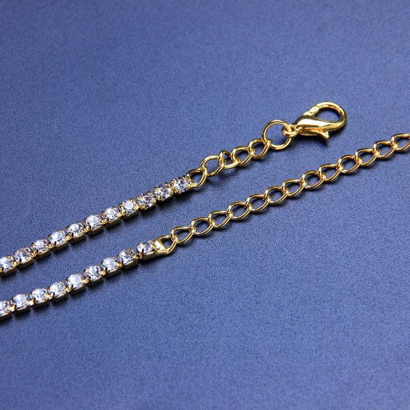 Ethnic Style Blue Alloy Body Chain For Women With Crystal Pattern And Electroplated Finish Featuring Rhinestones