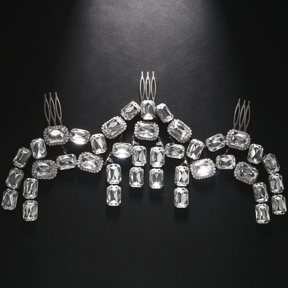 Geometric Hair Comb For Women In Silver Alloy With Rhinestone Inlay, Perfect For Autumn