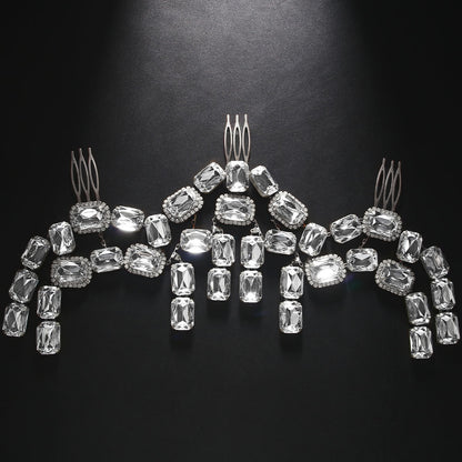 Geometric Hair Comb For Women In Silver Alloy With Rhinestone Inlay, Perfect For Autumn