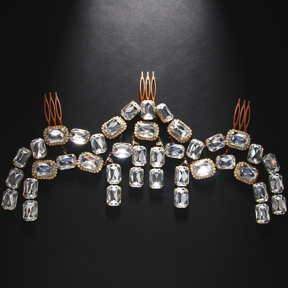 Geometric Hair Comb For Women In Silver Alloy With Rhinestone Inlay, Perfect For Autumn