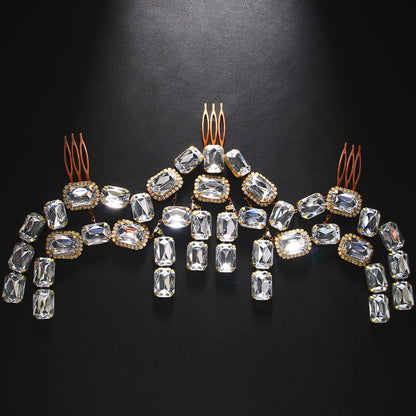 Geometric Hair Comb For Women In Silver Alloy With Rhinestone Inlay, Perfect For Autumn