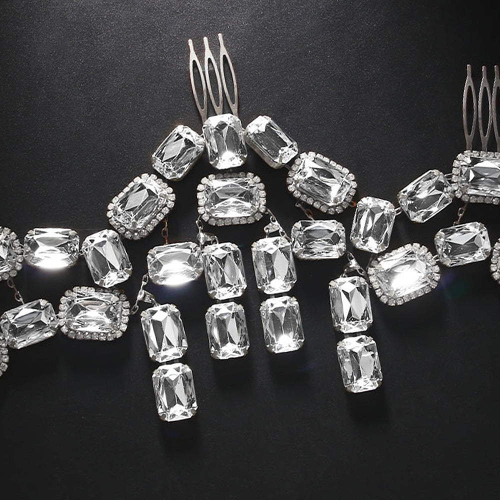 Geometric Hair Comb For Women In Silver Alloy With Rhinestone Inlay, Perfect For Autumn
