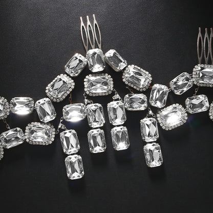 Geometric Hair Comb For Women In Silver Alloy With Rhinestone Inlay, Perfect For Autumn