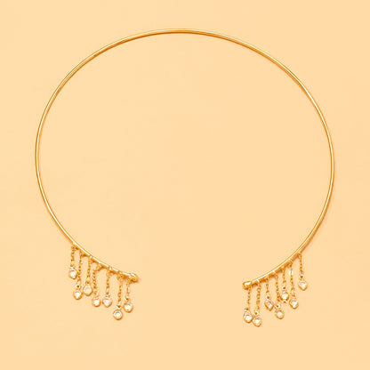 Geometric Tassel Alloy Choker With Rhinestones Pendant For Women, Stylish And Elegant Necklace