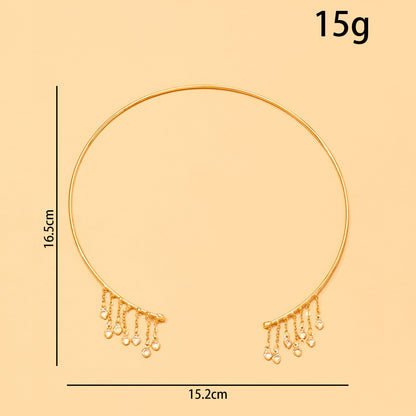 Geometric Tassel Alloy Choker With Rhinestones Pendant For Women, Stylish And Elegant Necklace