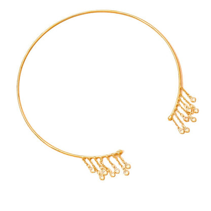 Geometric Tassel Alloy Choker With Rhinestones Pendant For Women, Stylish And Elegant Necklace