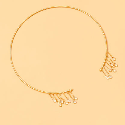 Geometric Tassel Alloy Choker With Rhinestones Pendant For Women, Stylish And Elegant Necklace
