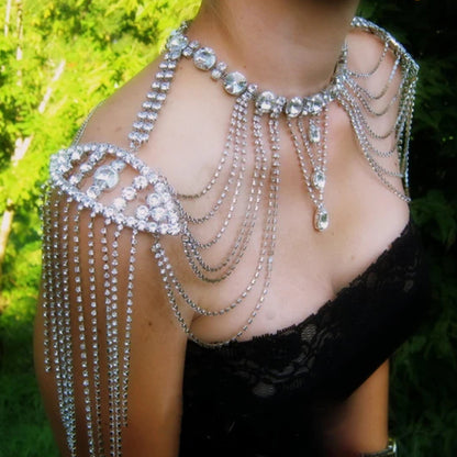 Bohemian Water Droplets Body Chain For Women With Tassel Craft And Rhinestone Inlay, Electroplated Alloy Jewelry