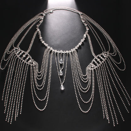Bohemian Water Droplets Body Chain For Women With Tassel Craft And Rhinestone Inlay, Electroplated Alloy Jewelry