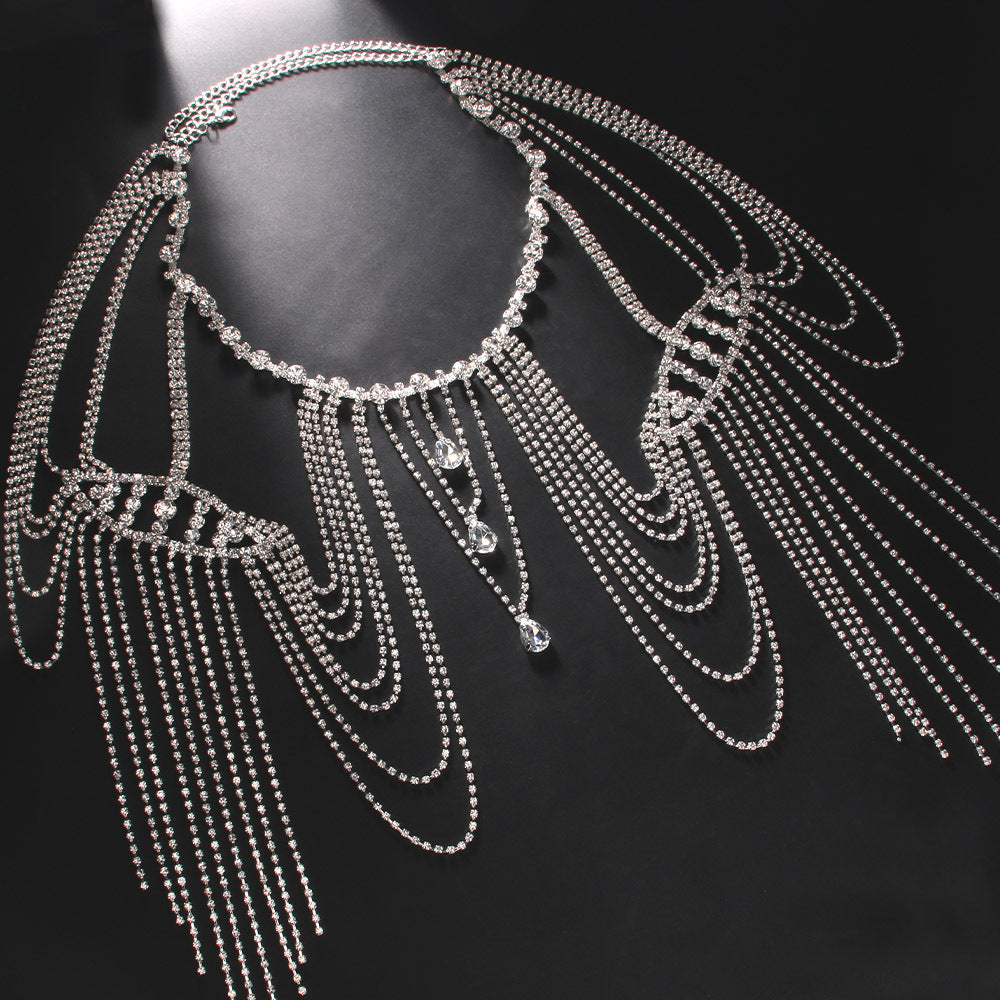 Bohemian Water Droplets Body Chain For Women With Tassel Craft And Rhinestone Inlay, Electroplated Alloy Jewelry