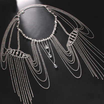 Bohemian Water Droplets Body Chain For Women With Tassel Craft And Rhinestone Inlay, Electroplated Alloy Jewelry