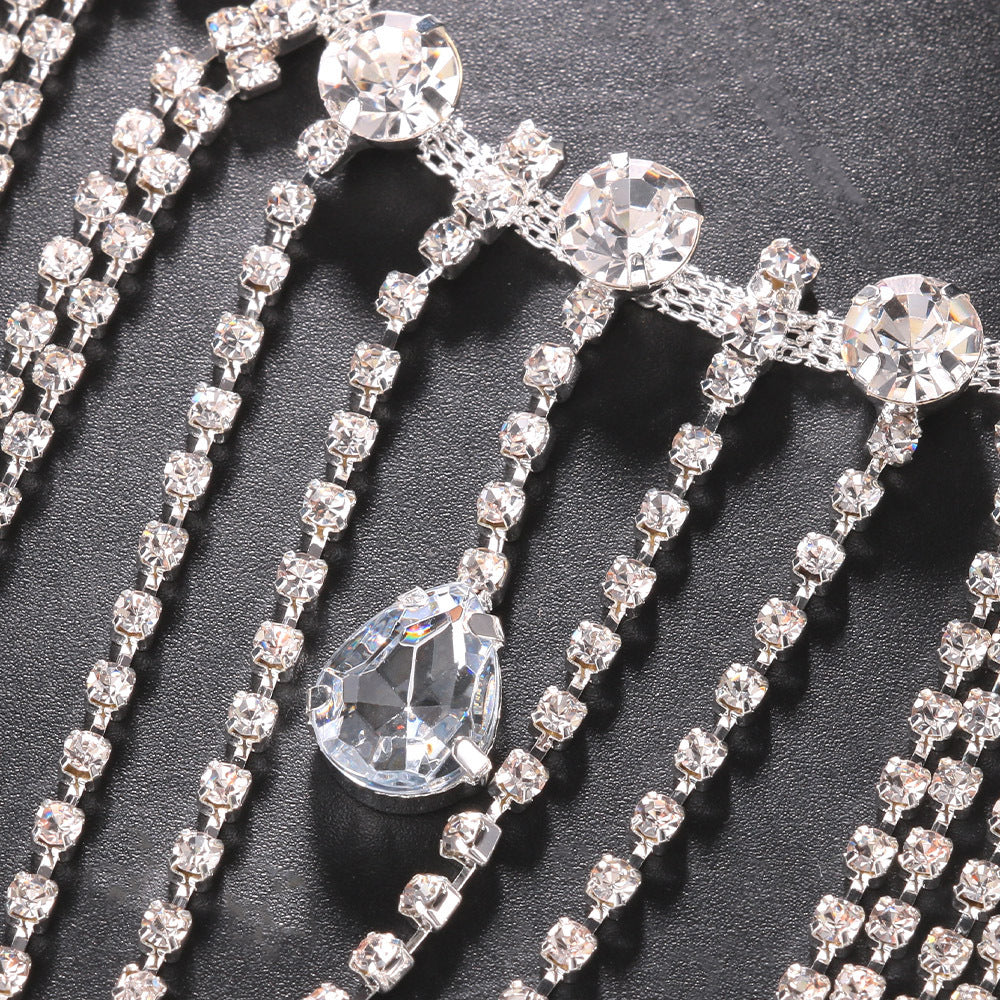 Bohemian Water Droplets Body Chain For Women With Tassel Craft And Rhinestone Inlay, Electroplated Alloy Jewelry