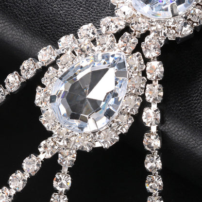 Silver Alloy Body Chain For Women Featuring Water Droplets Pattern With Electroplated Finish And White Crystal Inlay