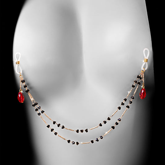 Red Alloy Body Chain For Women Featuring Crystal Pattern, Perfect Chest Jewelry For Nightclub