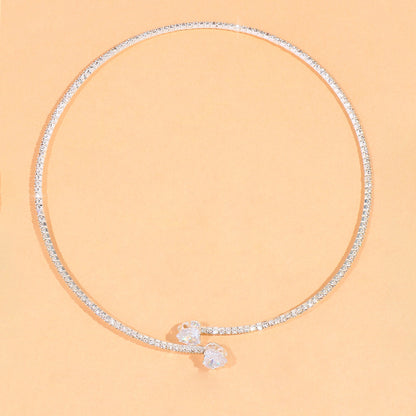 Heart Shape Alloy Choker With Rhinestones Pendant For Women In Silver