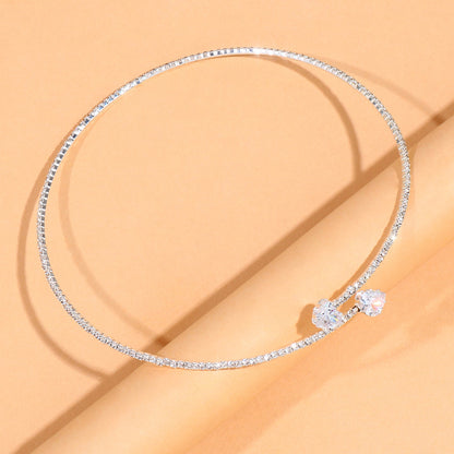 Heart Shape Alloy Choker With Rhinestones Pendant For Women In Silver