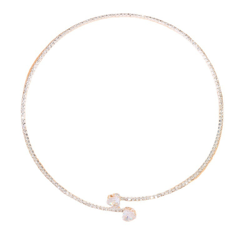 Heart Shape Alloy Choker With Rhinestones Pendant For Women In Silver