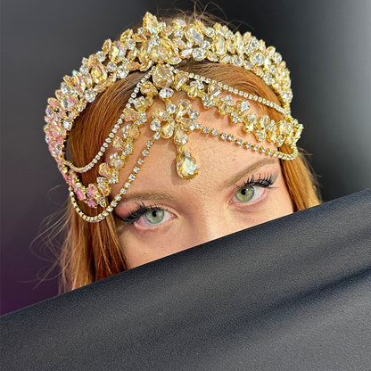 Exaggerated Water Droplets Jewelry Headband For Women With Rhinestones In Gold