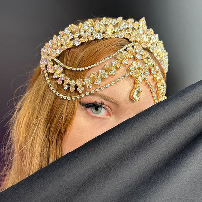 Exaggerated Water Droplets Jewelry Headband For Women With Rhinestones In Gold