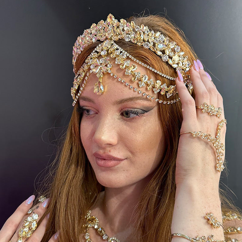 Exaggerated Water Droplets Jewelry Headband For Women With Rhinestones In Gold
