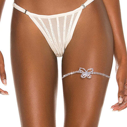 Elaborate Butterfly Leg Chain For Women In Alloy With Silver Plated Electroplated Finish And Rhinestone Inlay