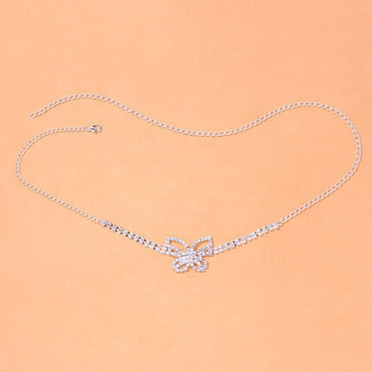 Elaborate Butterfly Leg Chain For Women In Alloy With Silver Plated Electroplated Finish And Rhinestone Inlay