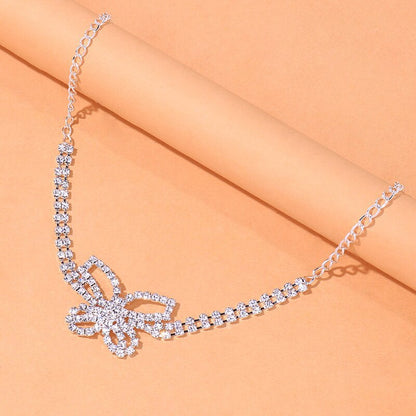 Elaborate Butterfly Leg Chain For Women In Alloy With Silver Plated Electroplated Finish And Rhinestone Inlay