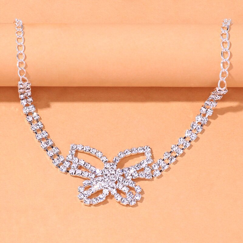 Elaborate Butterfly Leg Chain For Women In Alloy With Silver Plated Electroplated Finish And Rhinestone Inlay