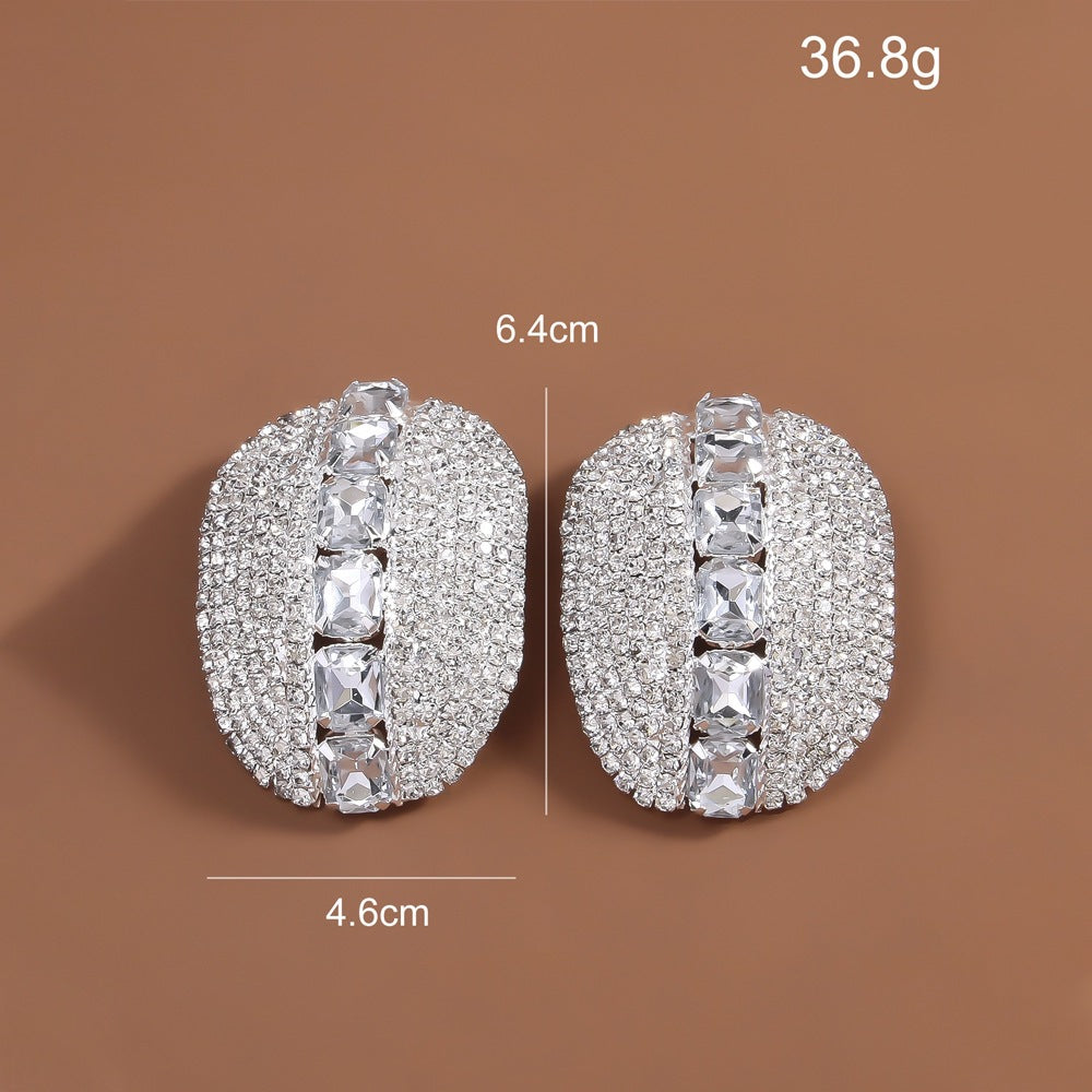 Simple Style Gold Circle Clip Earrings For Women With Electroplated Finish And Rhinestone Inlay
