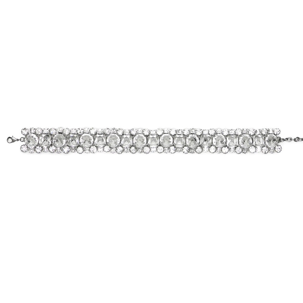 Exaggerated Geometric Silver Alloy Choker Necklace For Women With Electroplated Finish And Rhinestone Inlay