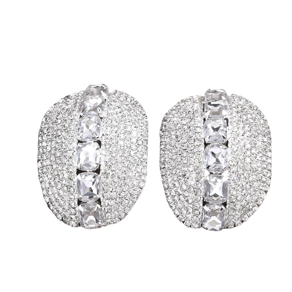 Simple Style Gold Circle Clip Earrings For Women With Electroplated Finish And Rhinestone Inlay