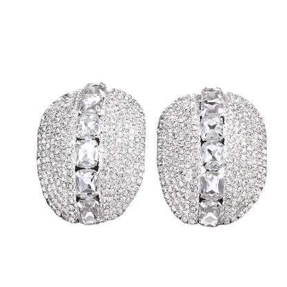 Simple Style Gold Circle Clip Earrings For Women With Electroplated Finish And Rhinestone Inlay