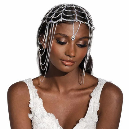 Elegant Tassel Hair Chain Insert Comb With Rhinestones In Silver, Perfect For Spring