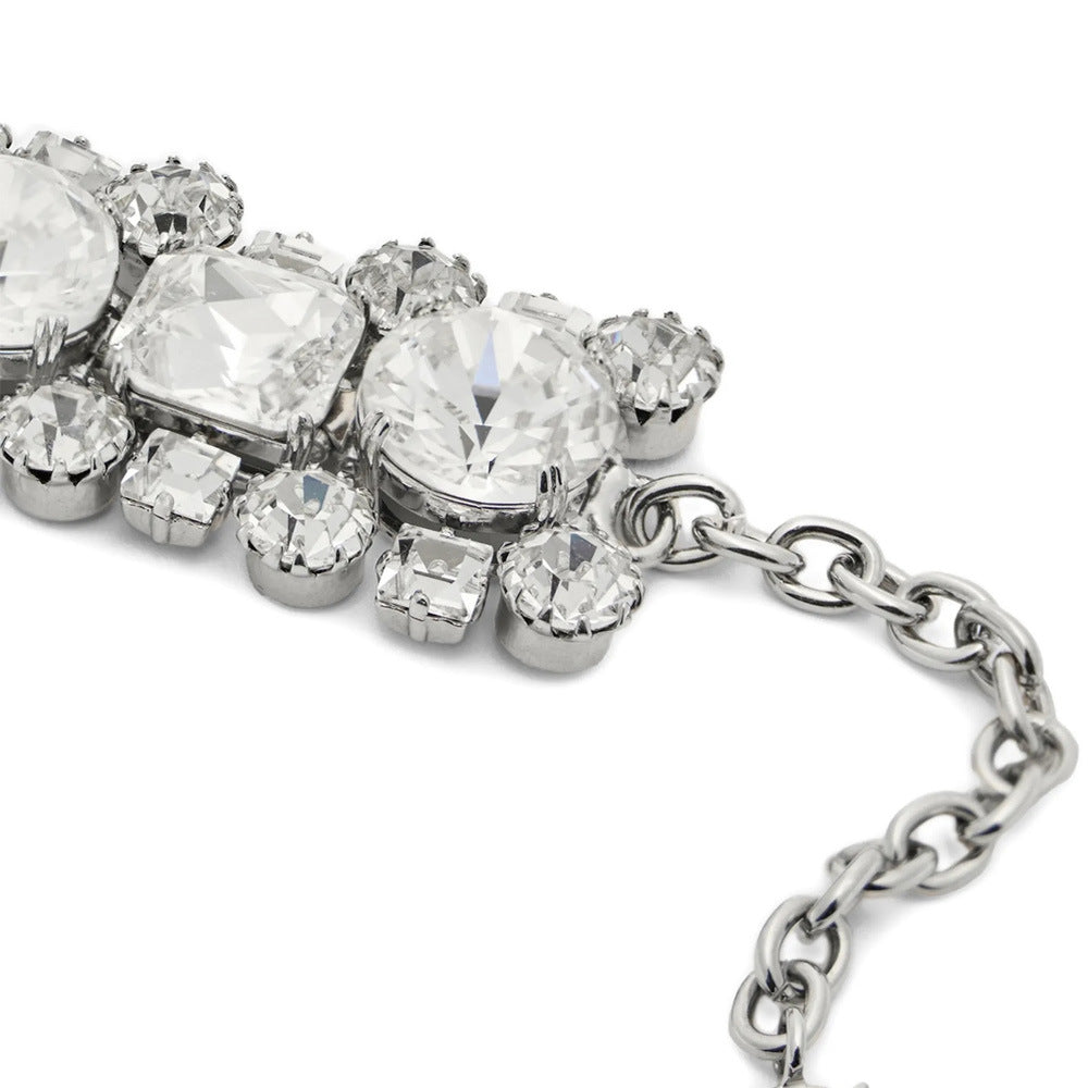 Exaggerated Geometric Silver Alloy Choker Necklace For Women With Electroplated Finish And Rhinestone Inlay