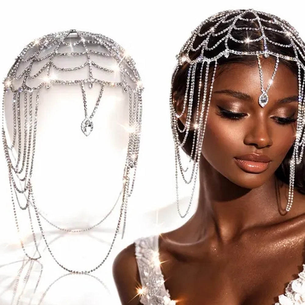 Elegant Tassel Hair Chain Insert Comb With Rhinestones In Silver, Perfect For Spring