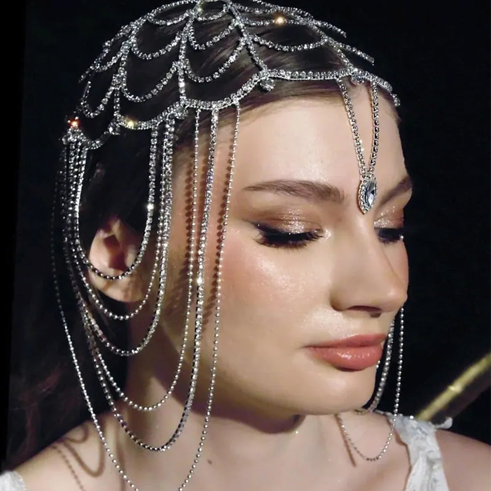 Elegant Tassel Hair Chain Insert Comb With Rhinestones In Silver, Perfect For Spring