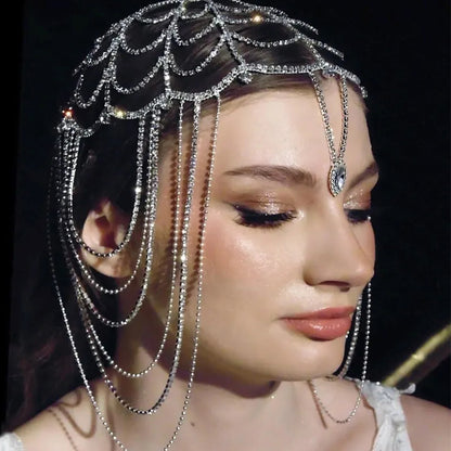 Elegant Tassel Hair Chain Insert Comb With Rhinestones In Silver, Perfect For Spring