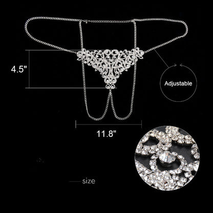 Exaggerated Silver Alloy Body Chain For Women With Floral Rhinestone Inlay, 1 Set Waist Accessory
