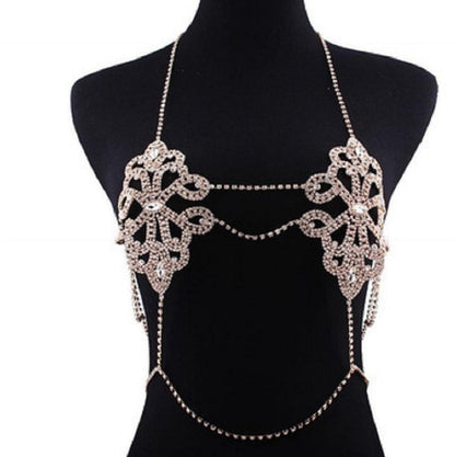 Exaggerated Silver Alloy Body Chain For Women With Floral Rhinestone Inlay, 1 Set Waist Accessory