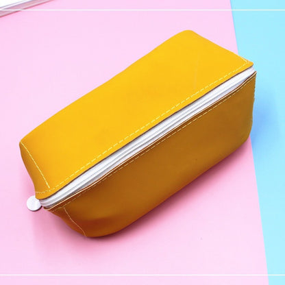Solid Color PU Leather Pencil Case For Learning, Durable And Stylish Stationery Accessory
