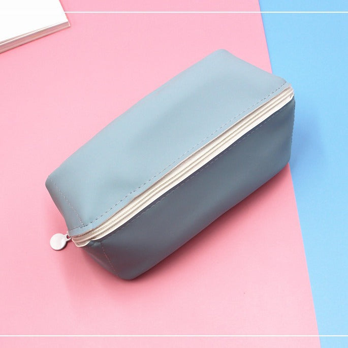 Solid Color PU Leather Pencil Case For Learning, Durable And Stylish Stationery Accessory
