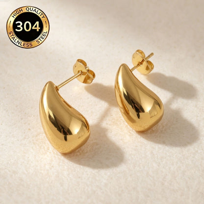Water Droplets Hypoallergenic Stud Earrings In 18K Real Gold Plated 304 Stainless Steel With PVD Coated 0.03µm Thickness, Unisex