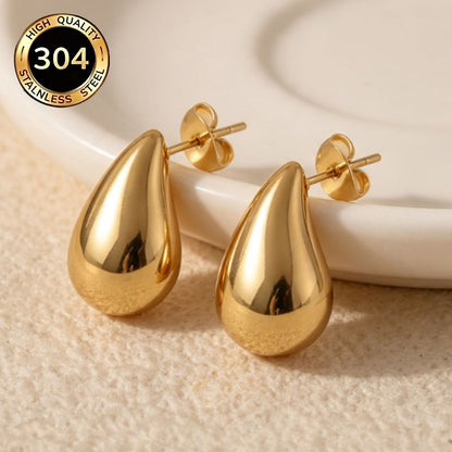 Water Droplets Hypoallergenic Stud Earrings In 18K Real Gold Plated 304 Stainless Steel With PVD Coated 0.03µm Thickness, Unisex