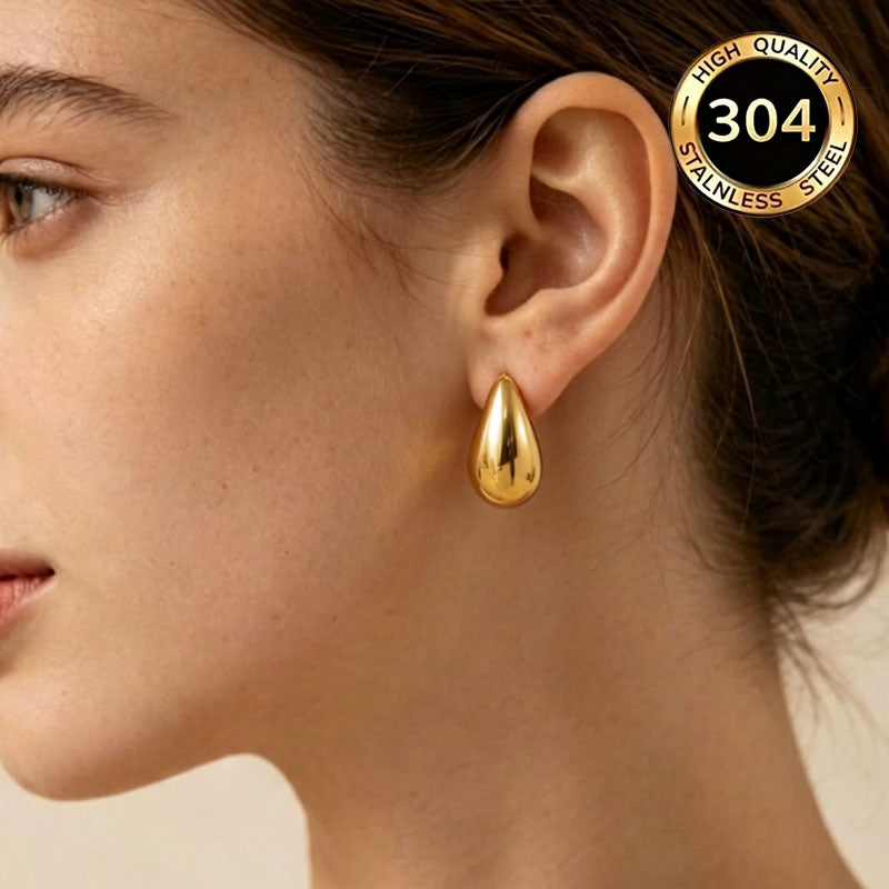 Water Droplets Hypoallergenic Stud Earrings In 18K Real Gold Plated 304 Stainless Steel With PVD Coated 0.03µm Thickness, Unisex