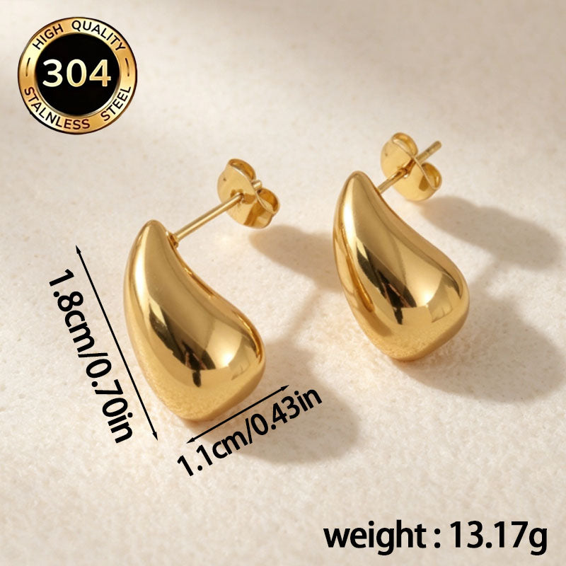 Water Droplets Hypoallergenic Stud Earrings In 18K Real Gold Plated 304 Stainless Steel With PVD Coated 0.03µm Thickness, Unisex