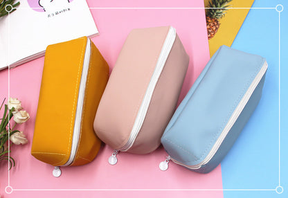 Solid Color PU Leather Pencil Case For Learning, Durable And Stylish Stationery Accessory