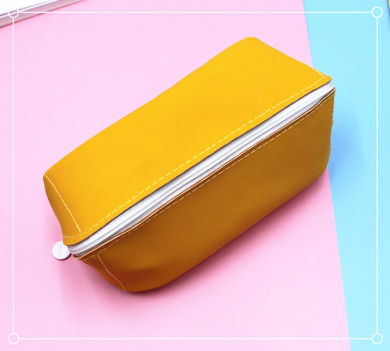 Solid Color PU Leather Pencil Case For Learning, Durable And Stylish Stationery Accessory
