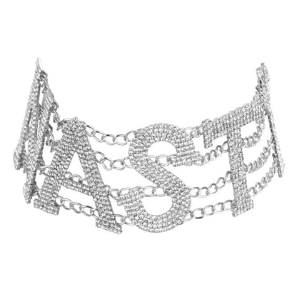 Bohemian Gold Letter Claw Setting Choker Necklace With Rhinestones, Unisex Design