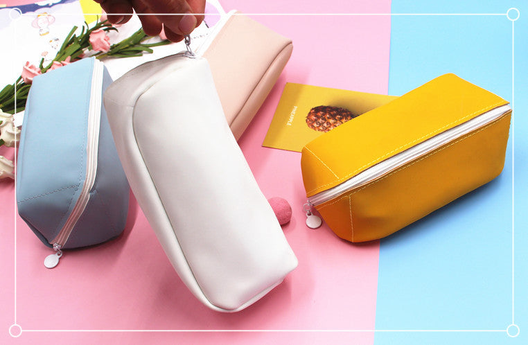 Solid Color PU Leather Pencil Case For Learning, Durable And Stylish Stationery Accessory
